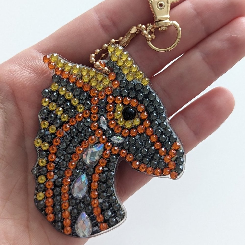 Handmade Acrylic Dragon Keychain with Rhinestones Diamond Painting